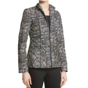 Lafayette 148 New York Blazer Black White Full Zip Collar Long Sleeve